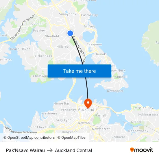 Pak'Nsave Wairau to Auckland Central map
