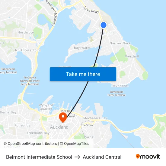 Belmont Intermediate School to Auckland Central map