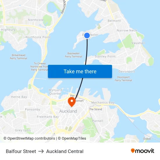 Balfour Street to Auckland Central map