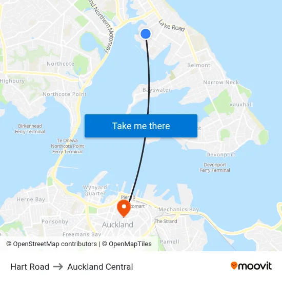 Hart Road to Auckland Central map