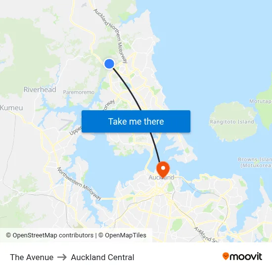 The Avenue to Auckland Central map