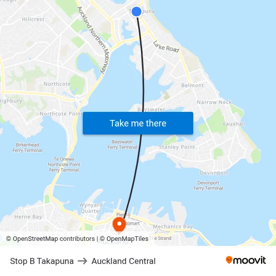 Stop B Takapuna to Auckland Central map