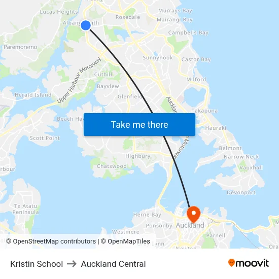 Kristin School to Auckland Central map