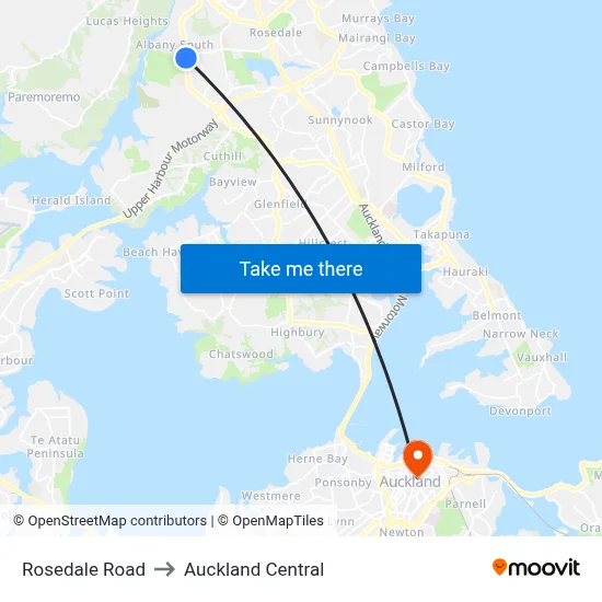 Rosedale Road to Auckland Central map
