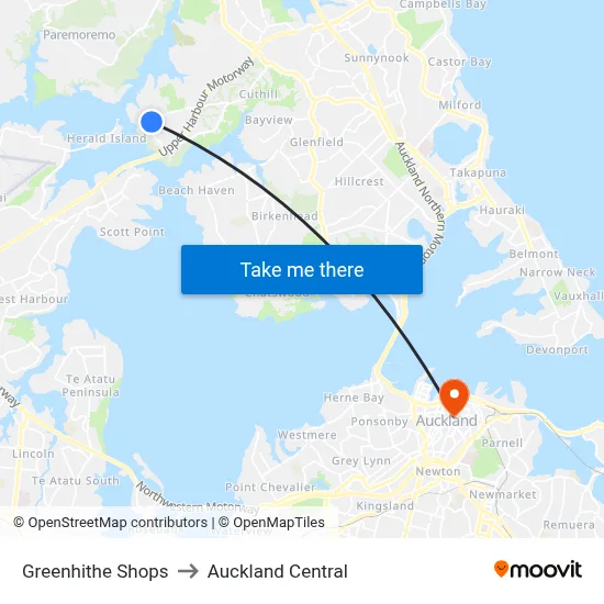 Greenhithe Shops to Auckland Central map