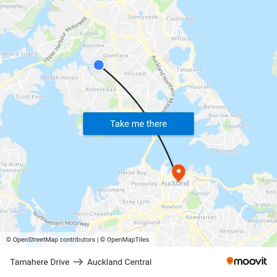 Tamahere Drive to Auckland Central map