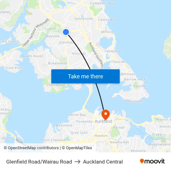 Glenfield Road/Wairau Road to Auckland Central map