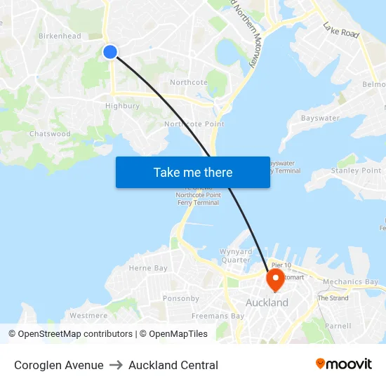 Coroglen Avenue to Auckland Central map