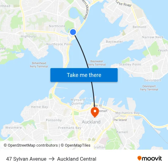 47 Sylvan Avenue to Auckland Central map