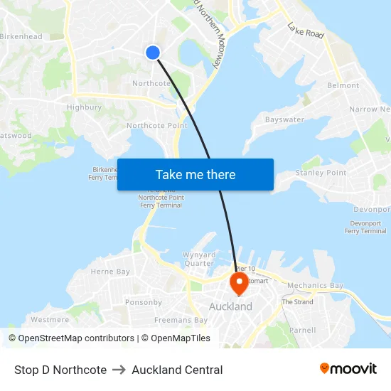 Stop D Northcote to Auckland Central map