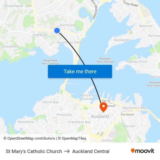 St Mary's Catholic Church to Auckland Central map