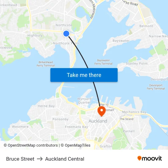 Bruce Street to Auckland Central map