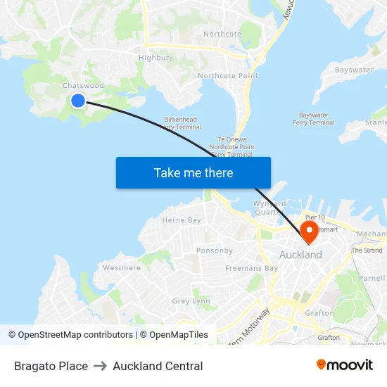 Bragato Place to Auckland Central map