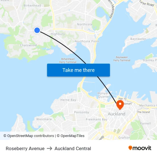 Roseberry Avenue to Auckland Central map
