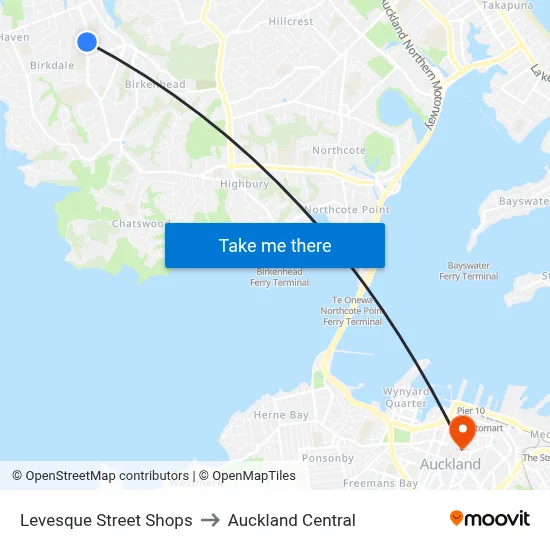 Levesque Street Shops to Auckland Central map