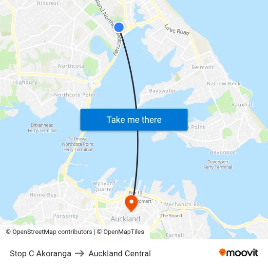Stop C Akoranga to Auckland Central map