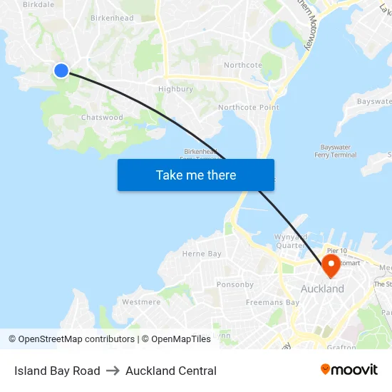 Island Bay Road to Auckland Central map