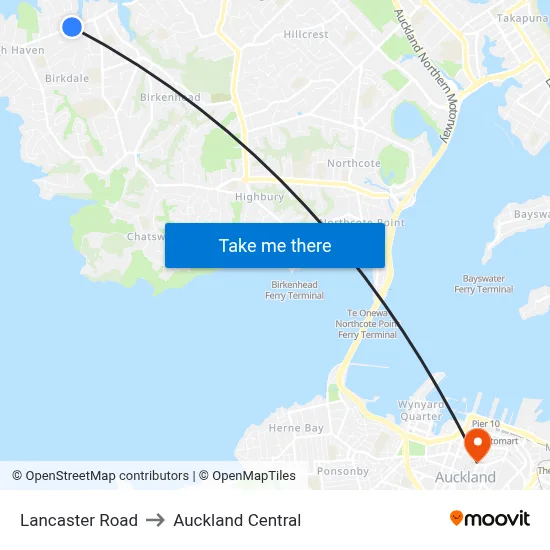 Lancaster Road to Auckland Central map