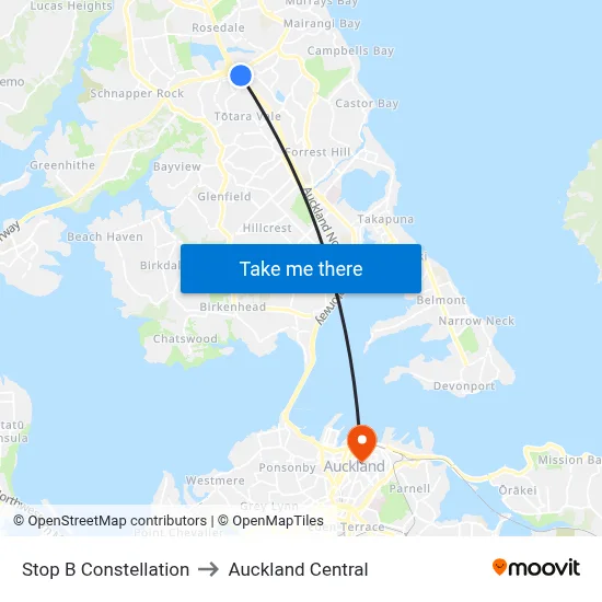 Stop B Constellation to Auckland Central map