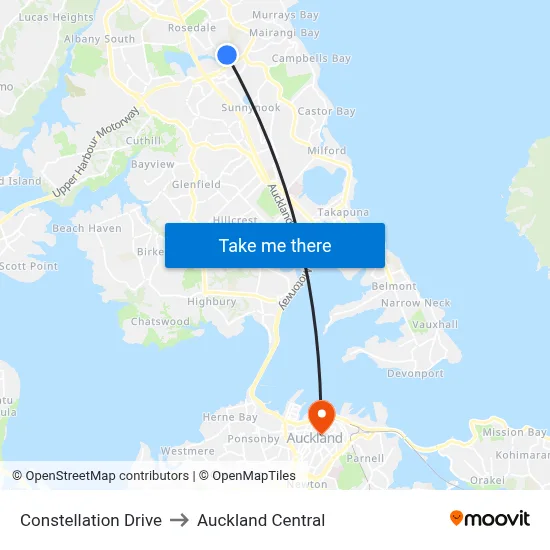 Constellation Drive to Auckland Central map