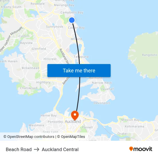 Beach Road to Auckland Central map