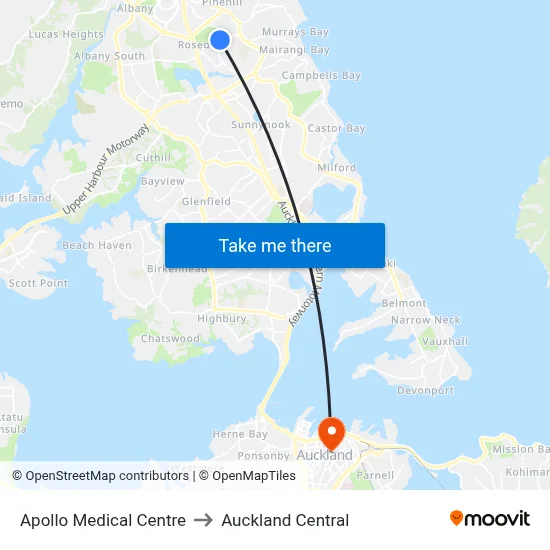 Apollo Medical Centre to Auckland Central map