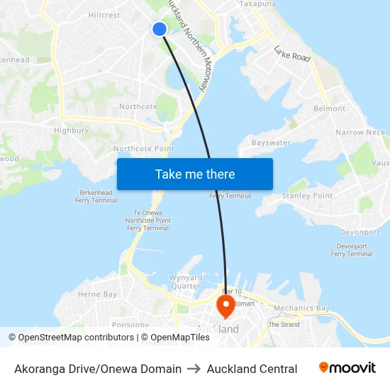 Akoranga Drive/Onewa Domain to Auckland Central map