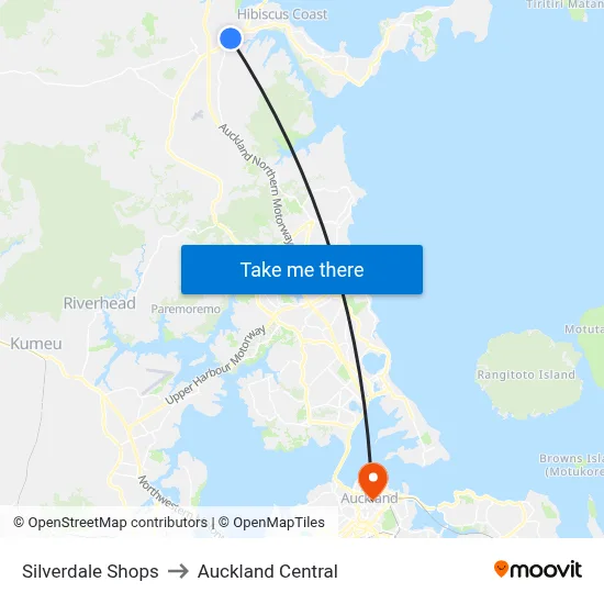 Silverdale Shops to Auckland Central map