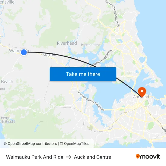 Waimauku Park And Ride to Auckland Central map