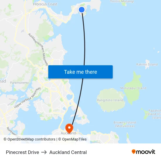Pinecrest Drive to Auckland Central map