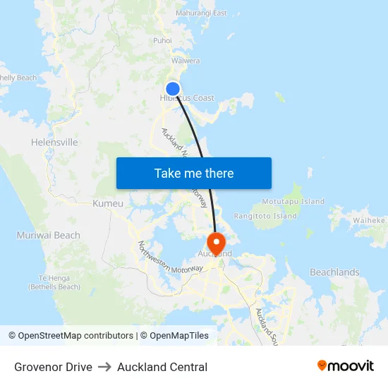 Grovenor Drive to Auckland Central map