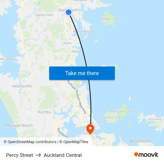 Percy Street to Auckland Central map