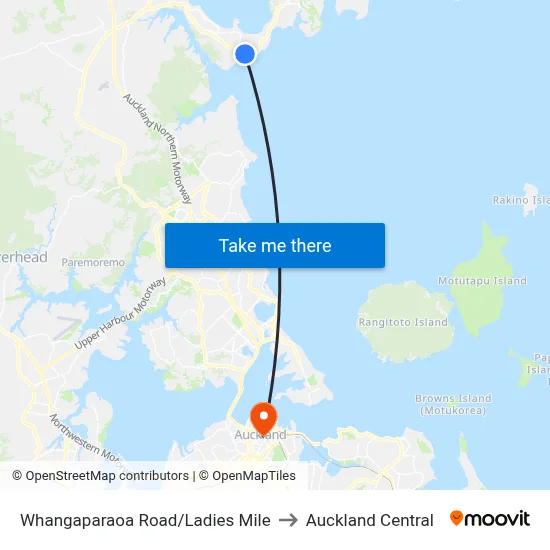 Whangaparaoa Road/Ladies Mile to Auckland Central map