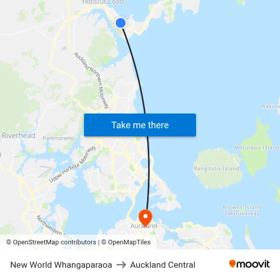 New World Whangaparaoa to Auckland Central map