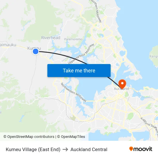 Kumeu Village (East End) to Auckland Central map