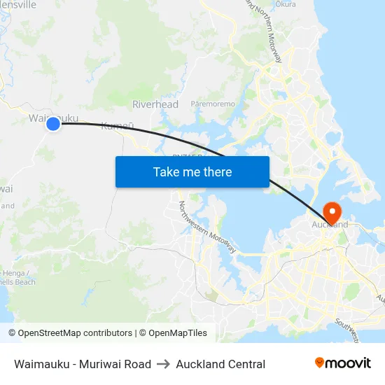 Waimauku - Muriwai Road to Auckland Central map
