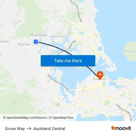 Grove Way to Auckland Central map