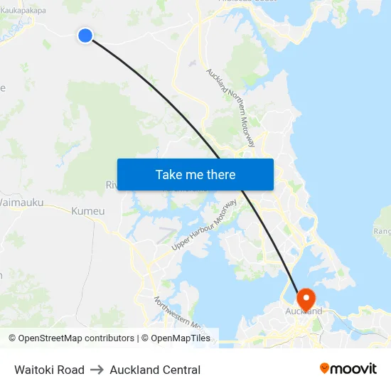 Waitoki Road to Auckland Central map