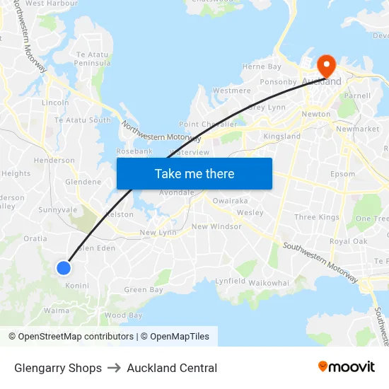 Glengarry Shops to Auckland Central map