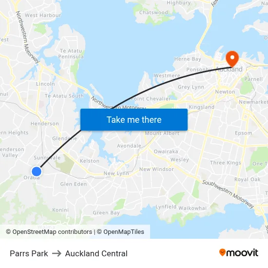 Parrs Park to Auckland Central map