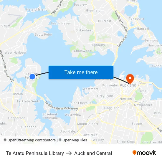 Te Atatu Peninsula Library to Auckland Central map
