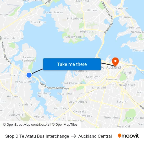 Stop D Te Atatu Bus Interchange to Auckland Central map