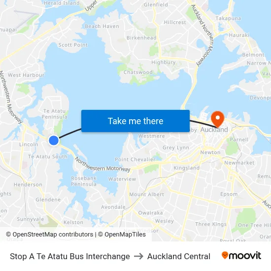 Stop A Te Atatu Bus Interchange to Auckland Central map