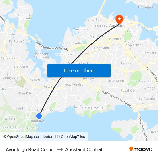 Avonleigh Road Corner to Auckland Central map