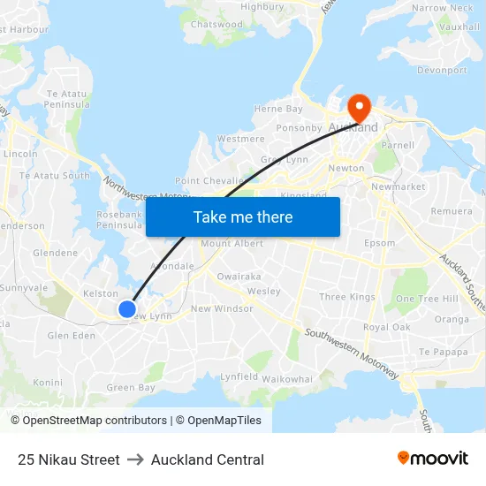 25 Nikau Street to Auckland Central map