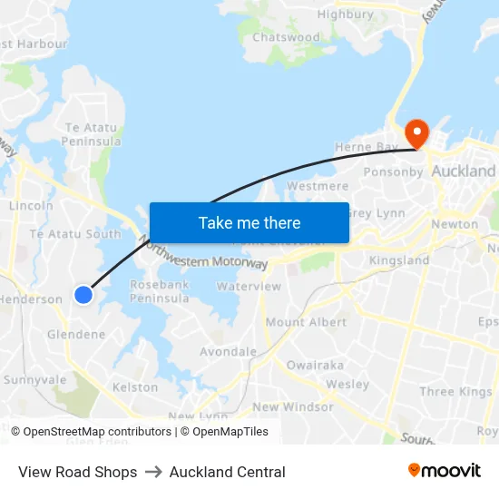 View Road Shops to Auckland Central map