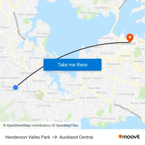 Henderson Valley Park to Auckland Central map