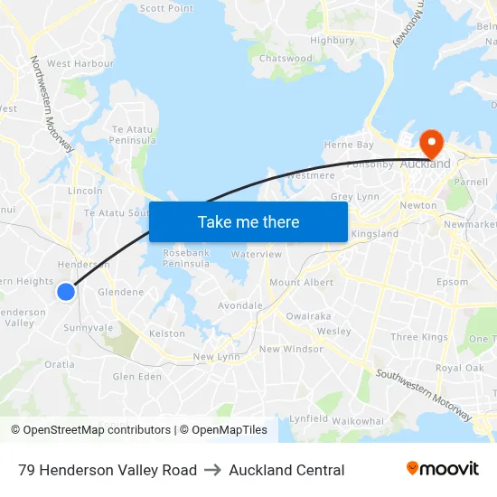 79 Henderson Valley Road to Auckland Central map