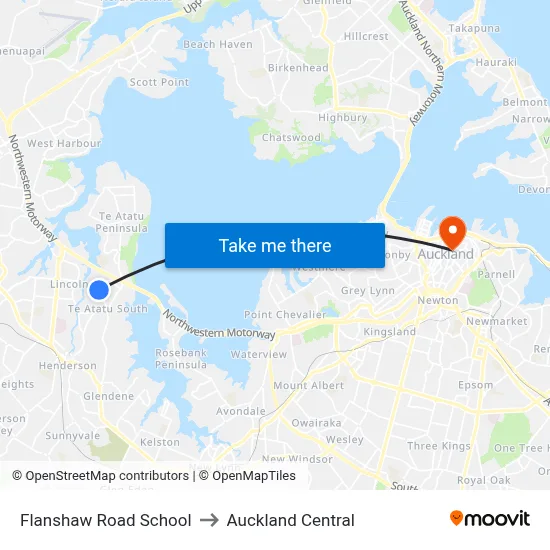 Flanshaw Road School to Auckland Central map
