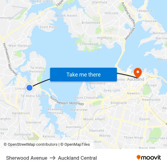 Sherwood Avenue to Auckland Central map